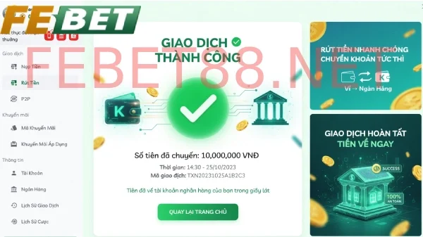 Hướng dẫn rút tiền Febet